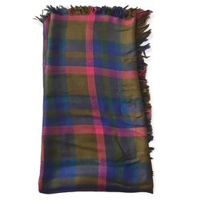 Echo Vintage Square Plaid Fringed Scarf One Size Multi Color Blue Pink